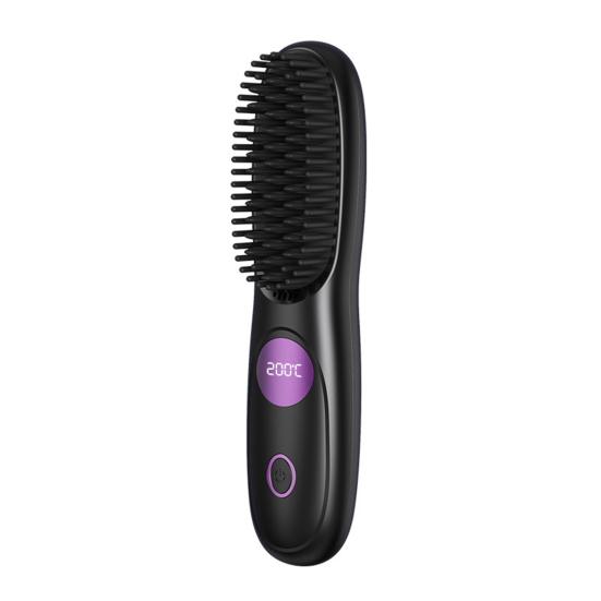 Cordless Hair Straightener Brush 3 Temperature Adjustable LED Display Mini Hair Straightening Comb USB Rechargeable Fast Heating Electric Hot Brush