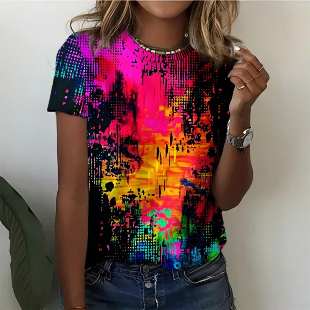 Летняя женская футболка больших размеров с 3D-принтом «Звездное небо», повседневная, модная и удобная, темно-синяя, с коротким рукавом