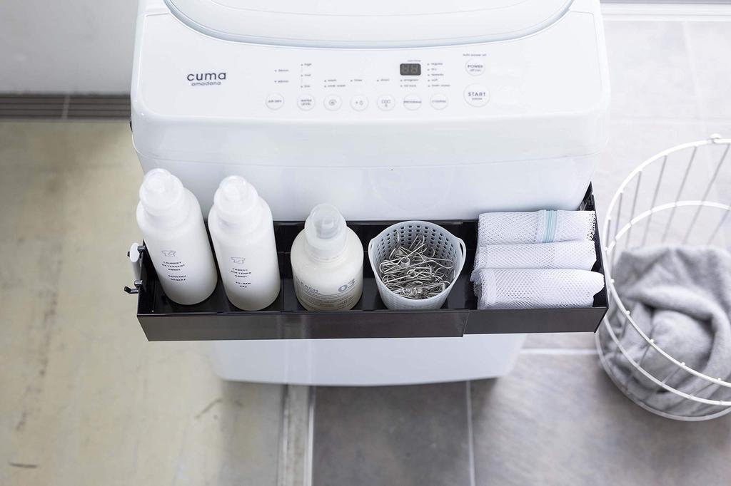 Yamazaki Magnetic Expandable Washing Machine X D30 X Simply Clamp with Laundry 5273 Rack, Black, Approx. W38-65.5 H18cm, Tower, Magnets, Storage,