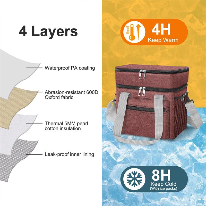 Многофункциональная двухслойная сумка-холодильник для женщин и мужчин, большая вместительная коробка для завтрака для путешествий и пикника с плечевым ремнем