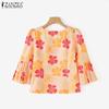 ZANZEA Women Casual Round Neck 3/4 Sleeve Floral Print Blouse