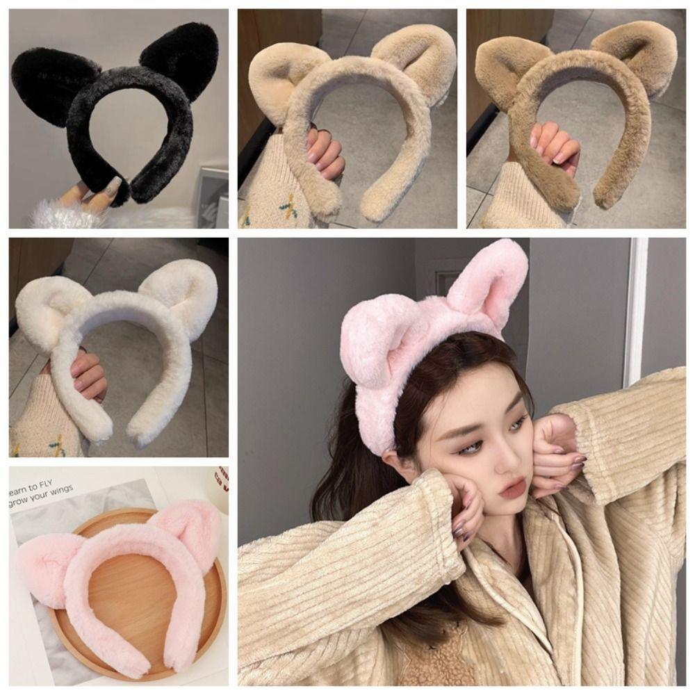 Cartoon Cat Ears Headband Wide Plush Hair Hoop Cute Plush Hairband  Makeup