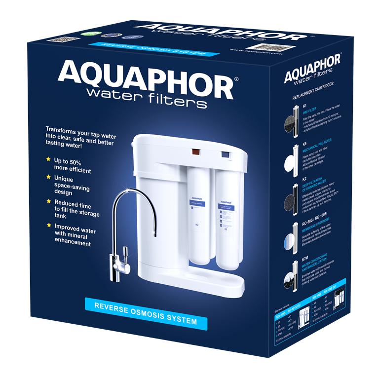 Aquaphor Morion 101S Ro Drinking Water Filter Set + Slender Three-Way Kitchen Faucet - Brushed Gold