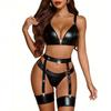 2025 Евро-американский Ночной клуб Королева выпускного вечера ПУ Кожа Подвязка Бюстгальтер и Трусики Сексуальный Комплект нижнего белья