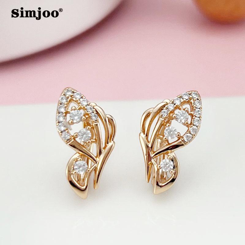 SIMJOO Rose Gold Earrings with Stylish Butterfly Zircon Earrings