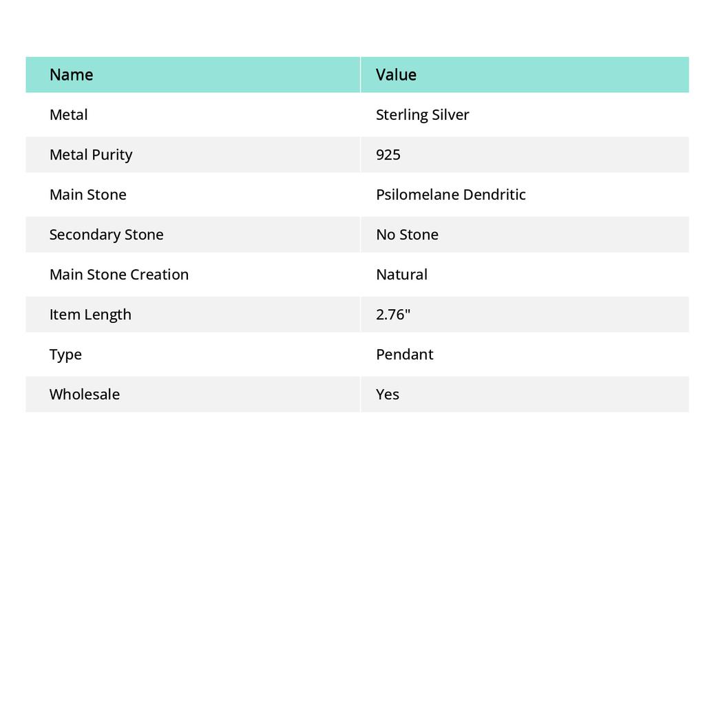 Natural Psilomelane Dendritic Gemstone 925 Sterling Silver Pendant 2.76" M5W21