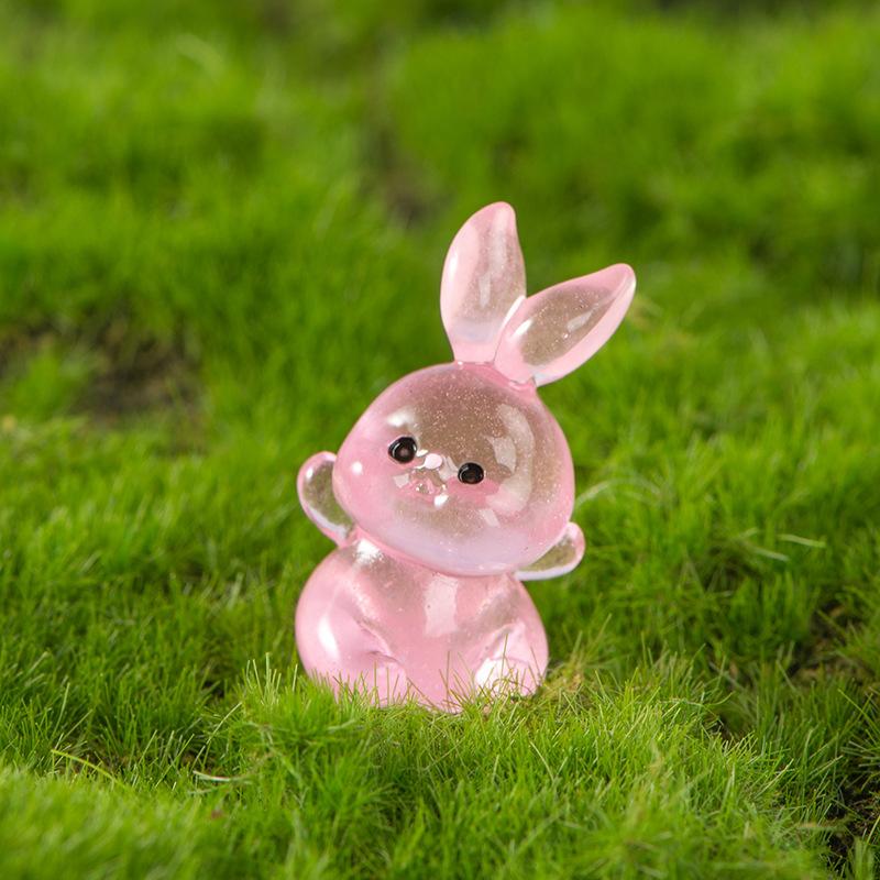 Светящаяся фигурка маленького кролика, микро-ландшафтное украшение, милые мультяшные миниатюры, украшения для дома, аксессуары, подарки