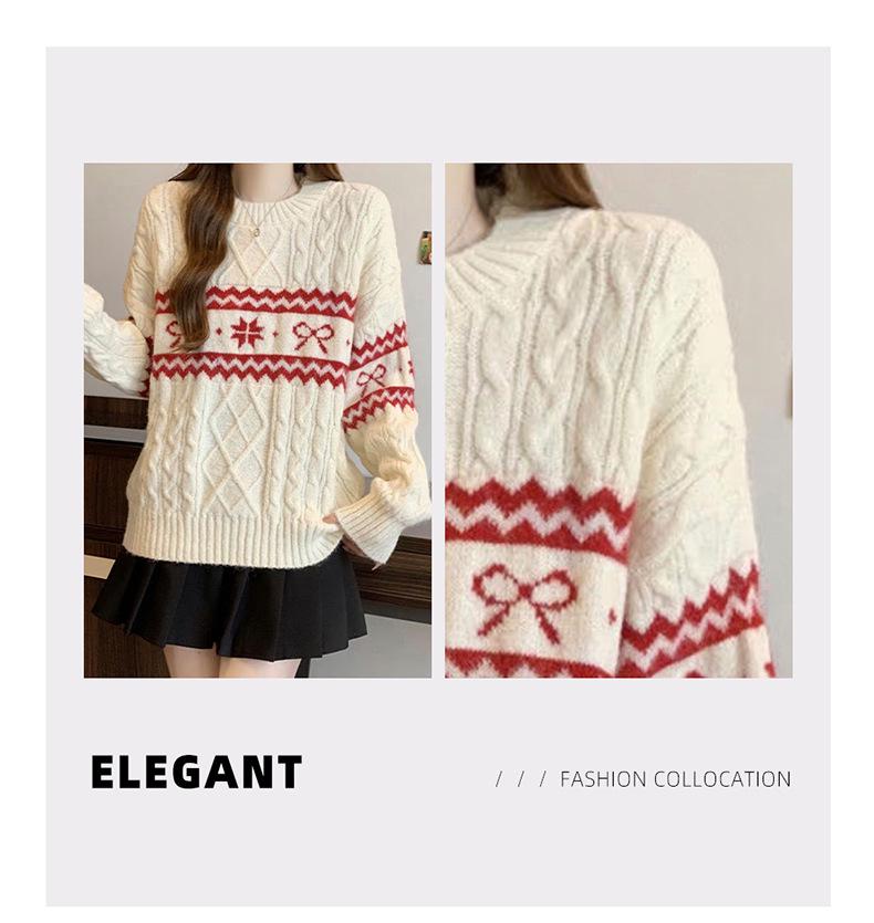 Женский ретро рождественский свитер Fair Isle из чистой шерсти - Теплый, свободный крой, жаккардовая вязка, с круглым вырезом