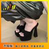 Show Leg Length, Super High Heel Height, Cool Slippers 2025 Autumn New Models, Hate Sky High Waterproof Table Sandals, Female Model Catwalk Shoes