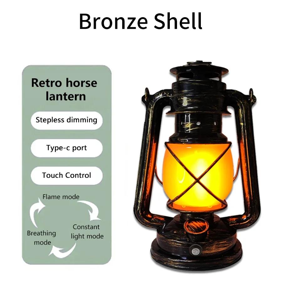 Retro LED Camping Light USB Rechargeable Hanging Tent Lights Portable Horse Lantern 3 Lighting Modes For Outdoor Desk Lighting