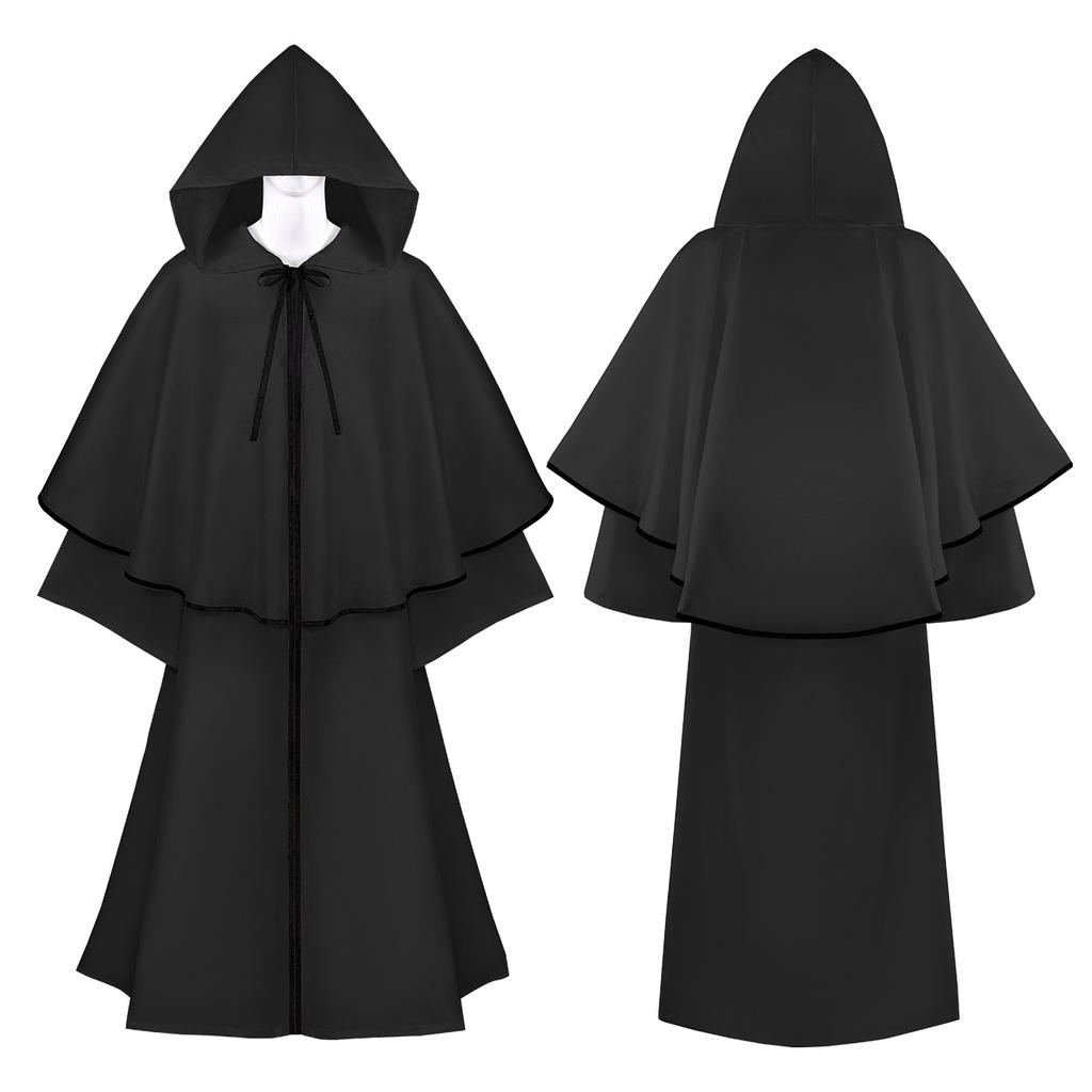 Halloween Death Wizard Cloak Cosplay Costume Monk Hooded Robes Cloak Cape Friar Medieval Renaissance Priest Kids Adult