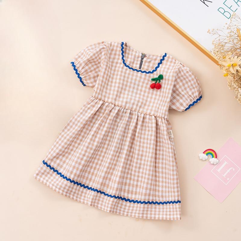 Новое летнее платье для девочек в милую клетку с рукавами-фонариками