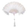 Vintage Feather Lace Folding Fan with Tassels Portable Summer Hand Held Fan