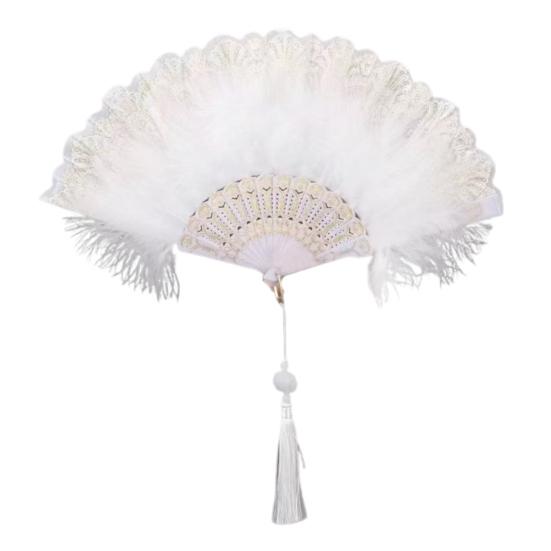 Yousheng винтажный складной веер из перьев и кружева с кисточками, портативный летний ручной веер, украшение для танцевального представления, реквизит для костюмов для вечеринок