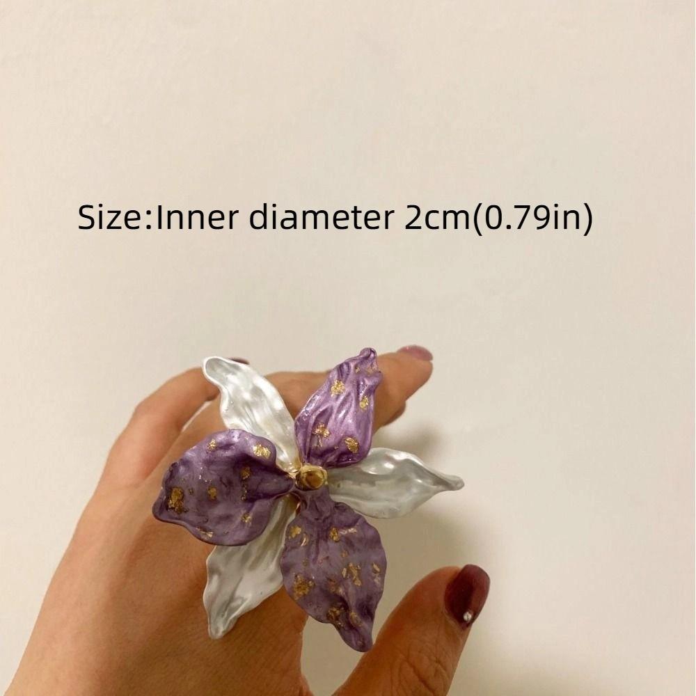 Белый Ирис Цветок Капельное Масло Цветочное Кольцо Бабочка Орхидея Французское Неправильной Формы Кольцо Женщины