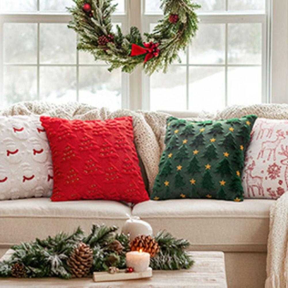 Christmas Tree Christmas Plush Pillowcase Square Cushion Cover Warm Throw Pillowcover Sofa/Bed