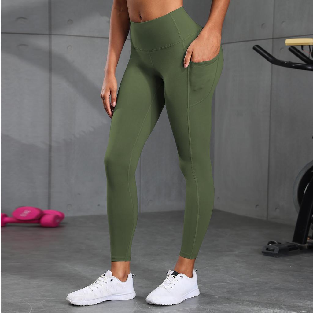 Женские однотонные леггинсы с боковыми карманами, повседневные обтягивающие эластичные леггинсы