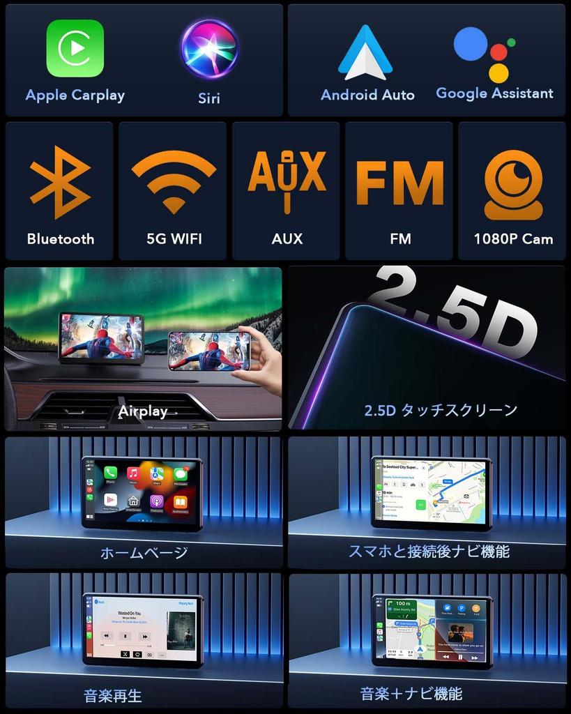LAMTTO 7-дюймовая Беспроводная Система Аудио Дисплея CarPlay - Интегрированная Навигационная Система с Подключением Смартфона, Совместима с Apple CarPlay/Android Auto