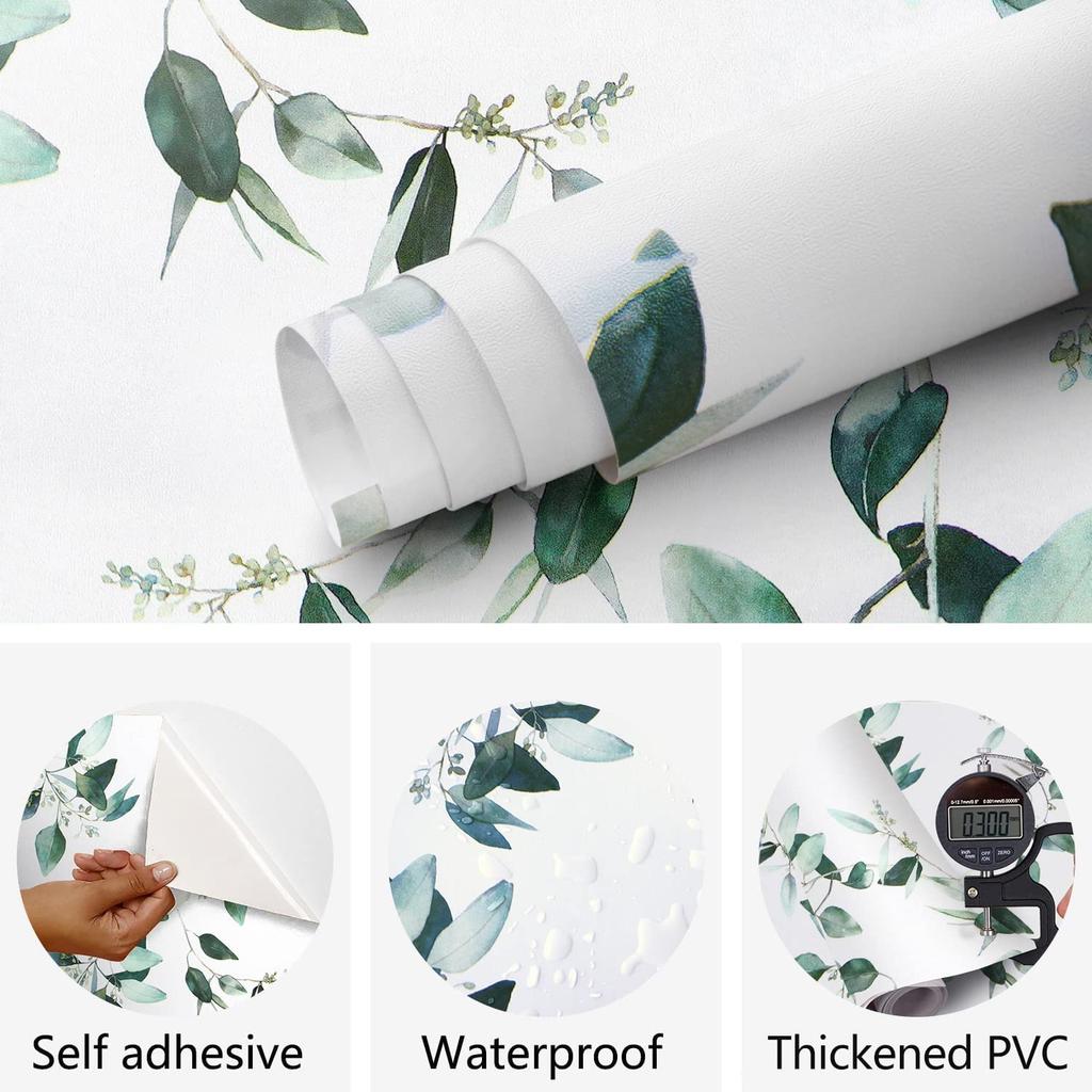 Виниловые обои с зелеными листьями, самоклеящаяся контактная бумага, съемные водонепроницаемые обои для реставрации мебели