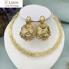 Round Jewelry Set For Women Circle Earrings Large Necklace Dubai Gold Color Collar Ladies Elegant Ethiopian Jewelry For Party