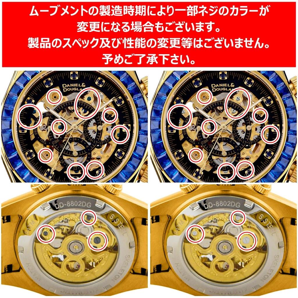 Daniel Douglas DD8802DG Analog Automatic Mechanical Gold and & Watch, Silver, Men's (Blue)