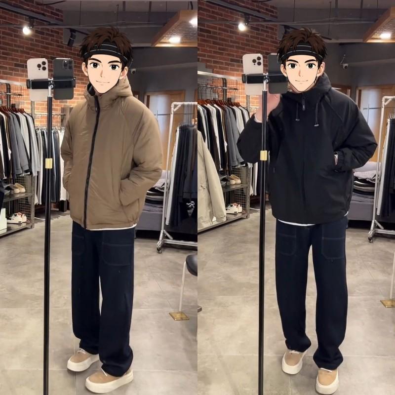Mens Winter Hooded Cotton Jacket Trendy Versatile Workwear Outdoor Reversible Functional Coat