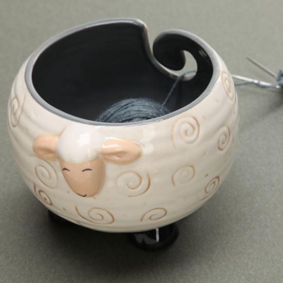 Симпатичная миска для пряжи панды с отверстием, вязаная крючком пряжа ручной работы, держатель для хранения шаров, органайзер, настольное керамическое украшение, аксессуары для вязания крючком