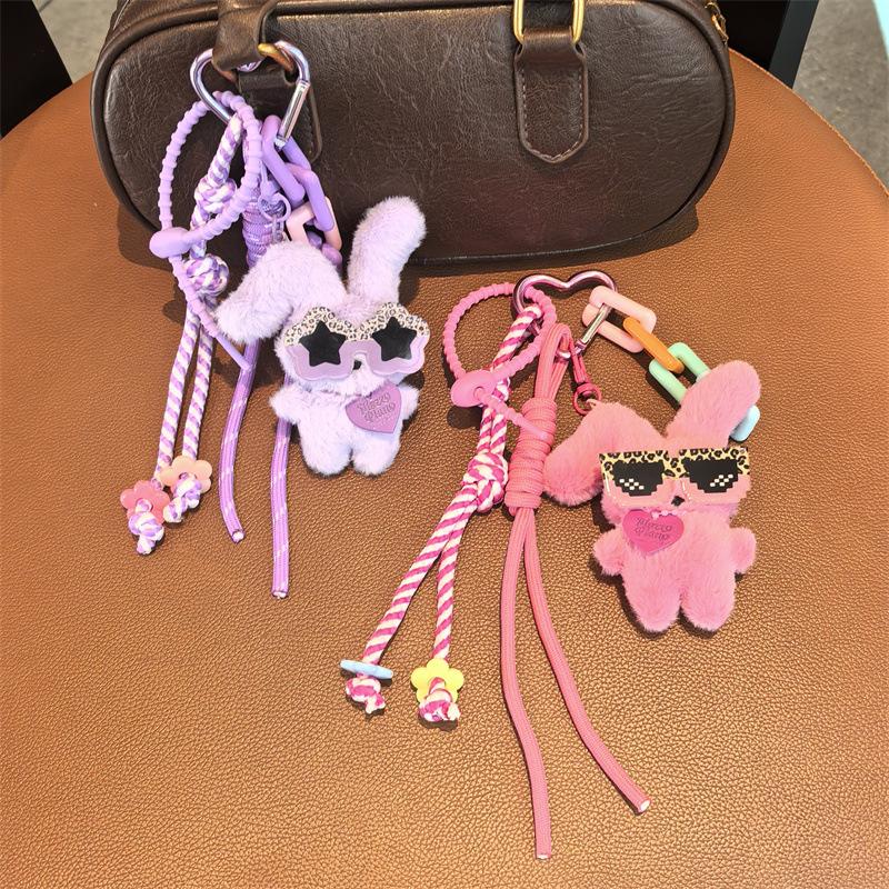 Cute Rabbit Plush Pendant,Fashionable Versatile Cute Girls Bag Student Cartoon Design,Mobile Phone Car Key Bag Charm