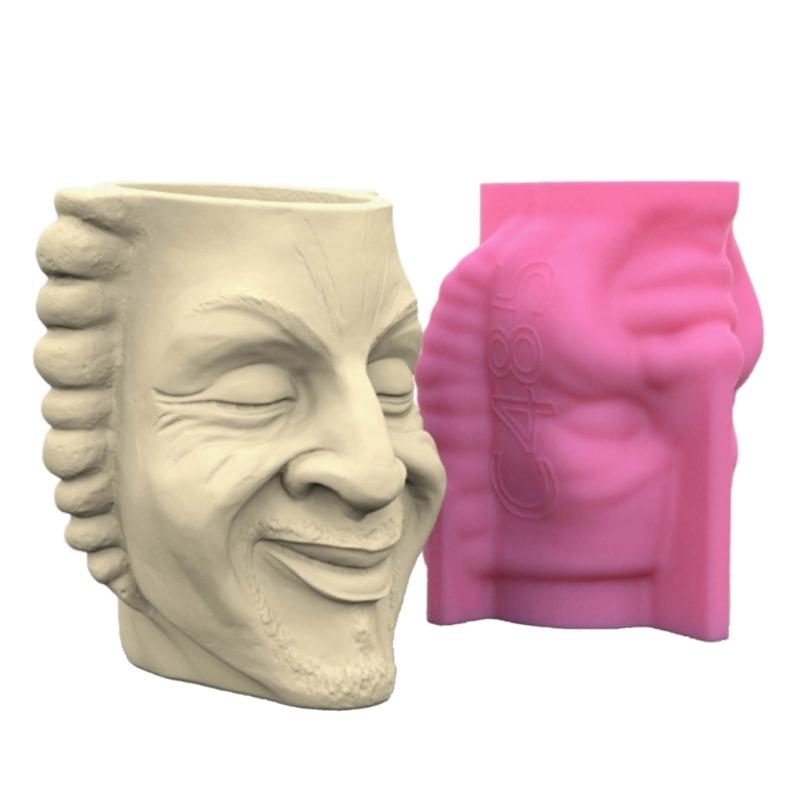 Unique Plant Flower Pot Mould Uncle Face Silicone Mold Succulent Planter Epoxy Resin Mold Garden Figurines Outdoor