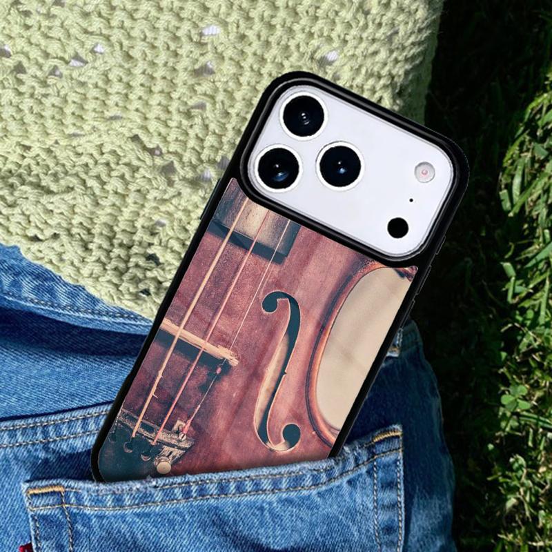 Деревянный чехол для телефона с изображением виолончели и скрипки для iPhone 17 AIR 16 Pro Max 15 14 Pro 11 12 13 Ударопрочный силиконовый чехол