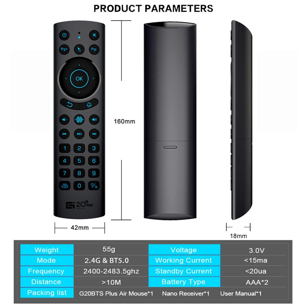 0S PRO 2.4G & 5.0 Dual Mode Wireless Mouse with USB Receiver 6- Gyroscope Handheld Remote Control Smart Voice Control IR Learning Backl