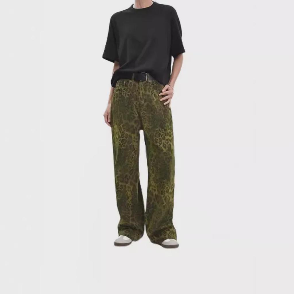 Женские джинсы с леопардовым принтом в стиле ретро