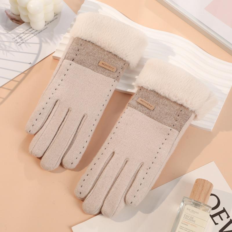 Warm Gloves Women's Wool Driving Cold-proof Piled Thickened Outdoor Windproof Riding Winter Gloves