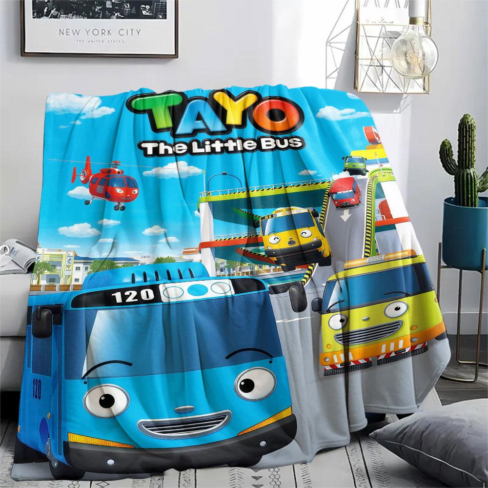 Tayo the Little Bus Printed Flannel Blanket, soft throw for bedroom sofa, washable, Christmas present, great gift.