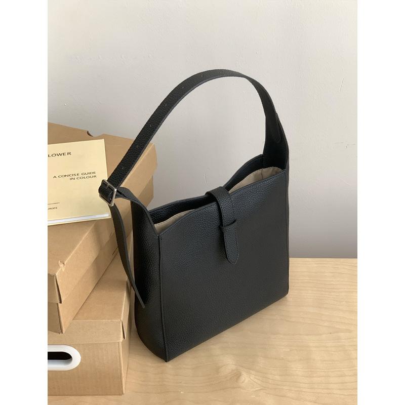 Niche Cowhide Commuter Tote Bag Minimalist Premium Vintage Bucket Bag Genuine Leather Crossbody Shoulder Bag