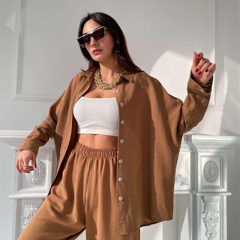 Кардиган, брючные костюмы, одежда для дома, женская одежда из 2 предметов, одежда для сна, зима-осень, ночная рубашка, однотонная винтажная элегантная базовая свободная повседневная домашняя одежда