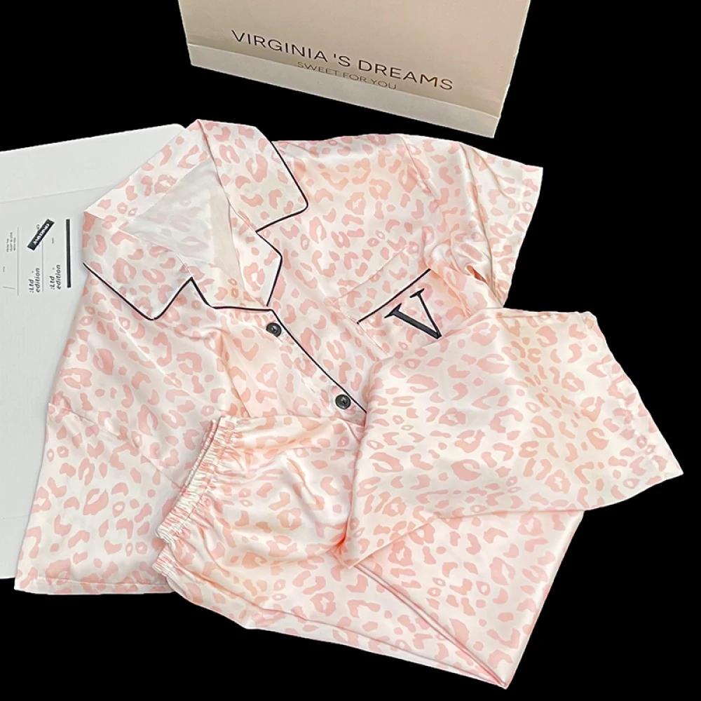 Женские пижамные комплекты с короткими рукавами в европейском и американском стиле, классические повседневные, элегантные, с принтом, женская одежда для сна, весенняя домашняя одежда