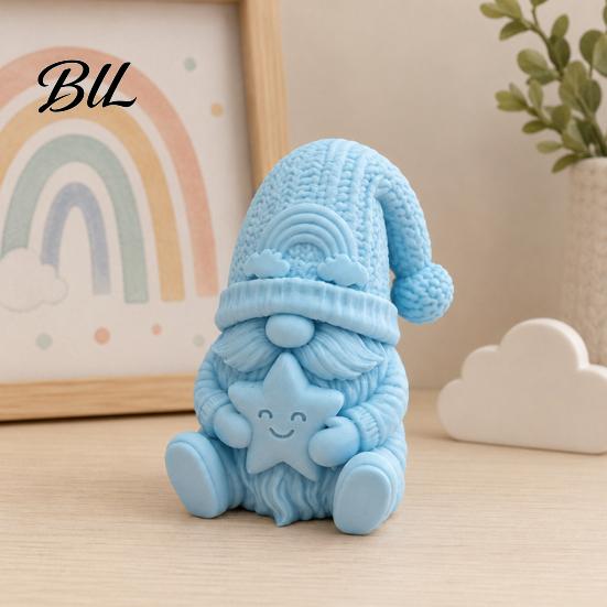Nordic Style Statue Ornaments 3D Printed Gnome Figurine Holding Smiling Star, Faceless with Unique Holiday Gift for Friends Knit Hat, Cute Christmas