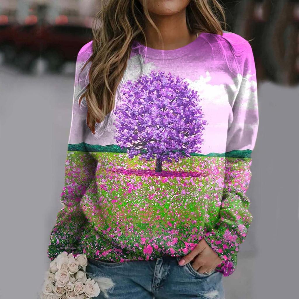 Spring and Summer Women's 3D Digital Printed Personalized Round Neck Long Sleeved T-shirt