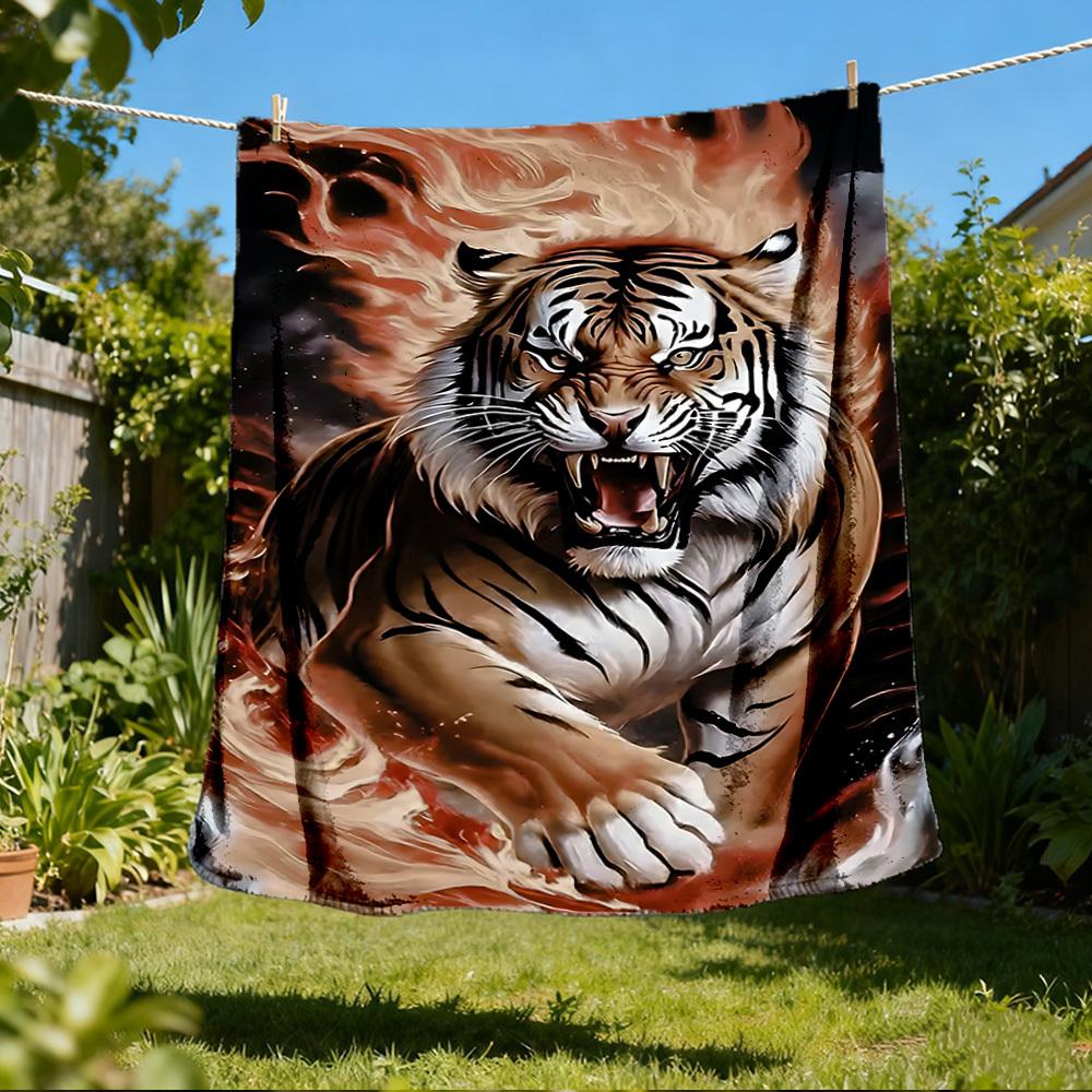 1pc Tiger Flame Design Print Outdoor Blanket, Lightweight Polyester,
