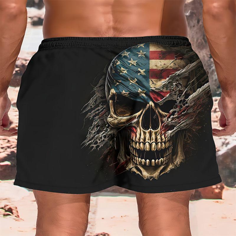 Летние мужские шорты для спорта на открытом воздухе с принтом черепа, пляжные повседневные плавки на шнурке, идеально подходят для отдыха на выходных