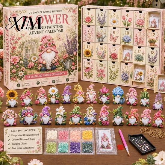 Complete Faux Diamond Art Set Halloween Gnome Advent Calendar, Christmas DIY Ghost Pumpkin Skeleton Crafts Craft Kit, Handmade Hanging Ornaments