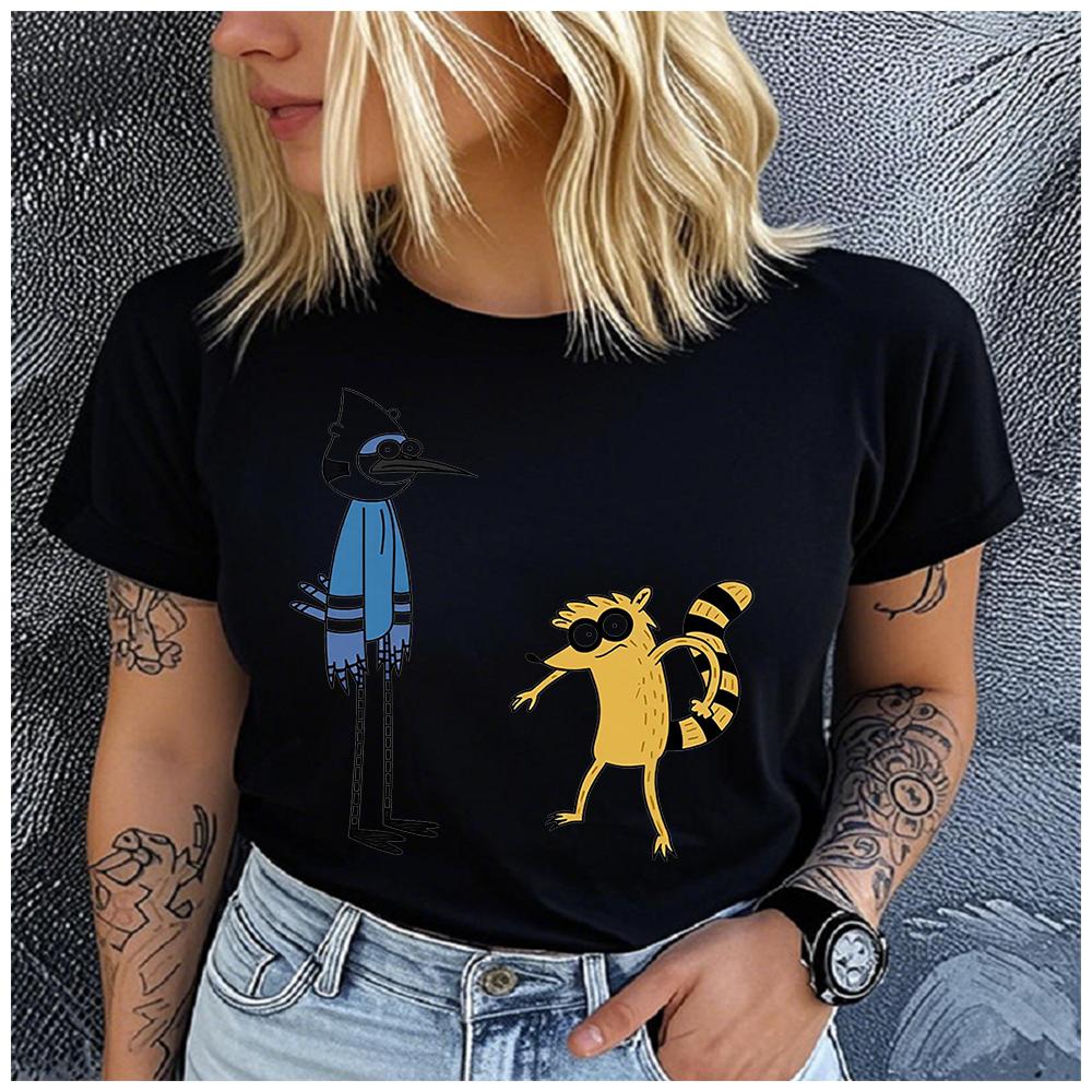 Unisex Cotton Summer Top Retro animation Print Loose round Neck Short Sleeve Fashion for Lovers