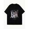 Oversized T Shirt Black Rise Fog Graphic Print With Abstract Figures And Text Casual Streetwear For Women