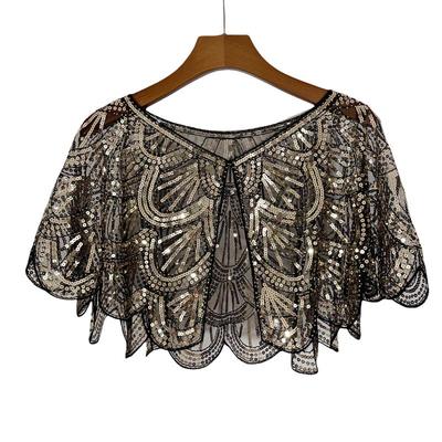 Универсальная кружевная шаль с бисером, сетчатая, с пайетками, короткий вечерний болеро-кардиган