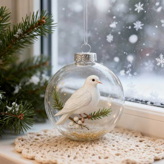 Nature's Birds Crystal Glass Ornament Clear Plastic Bird Christmas Ball Ornament Xmas Tree Memorial Gifts for Holiday Indoor Home Decor