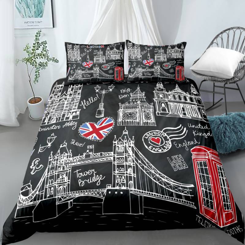 3D Digital Printing Quilt Set Three-Piece British Retro Style