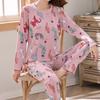 Женские комплекты одежды для сна, пижамы с рисунком, футболка с длинным рукавом и брюки, костюм из двух предметов, весна-осень, домашняя одежда, модная ночная одежда