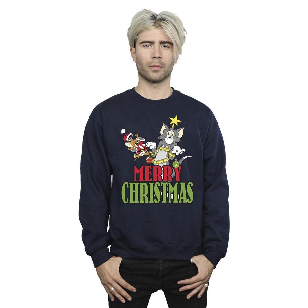 Tom And Jerry Mens Merry Christmas Baubles Sweatshirt