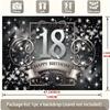 Black Golden 18th Birthday Party Banner, Glitter Number 18 Polyester Backdrop for Home